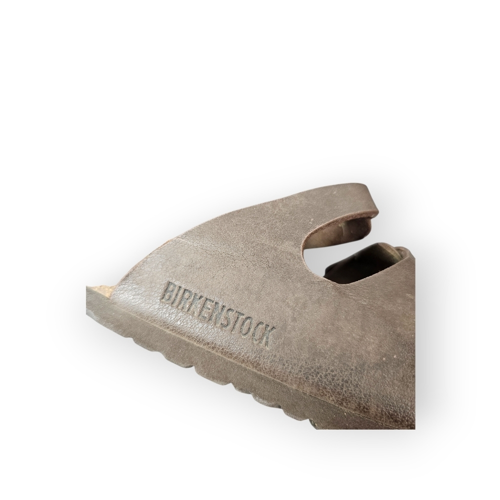 Birkenstock Brown Leather 3 Strap Sandals Comfort Footbed Buckle Slides - Picture 4 of 4